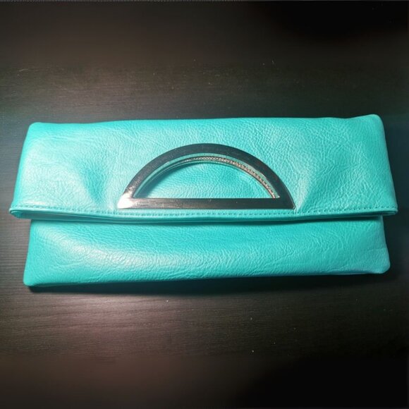 Charming Charlie Leather Clutch in Blue Bird Blue 11x5 inch - Picture 1 of 3
